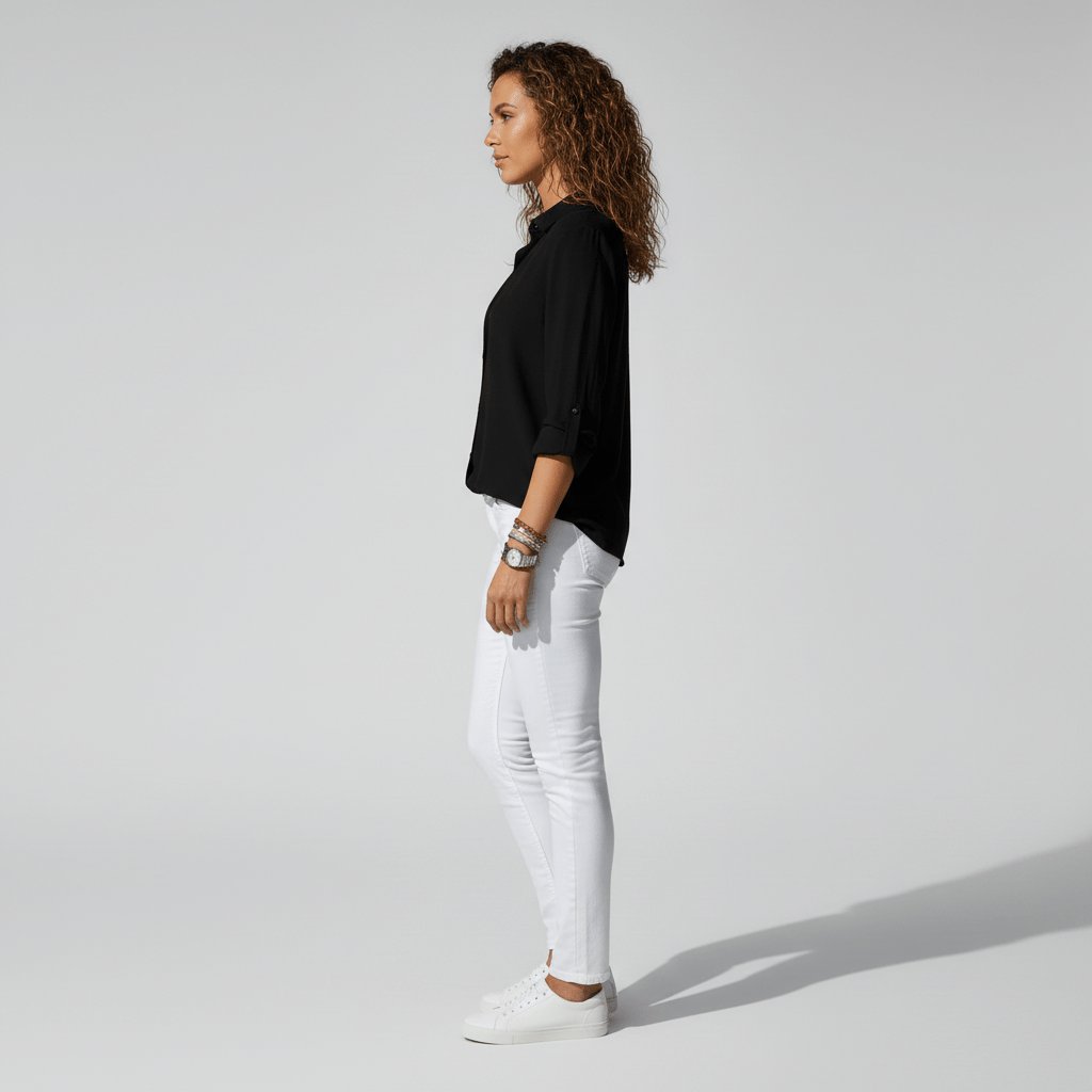 Women's Relaxed-Fit Button-Up Long Sleeve Collared Blouse
