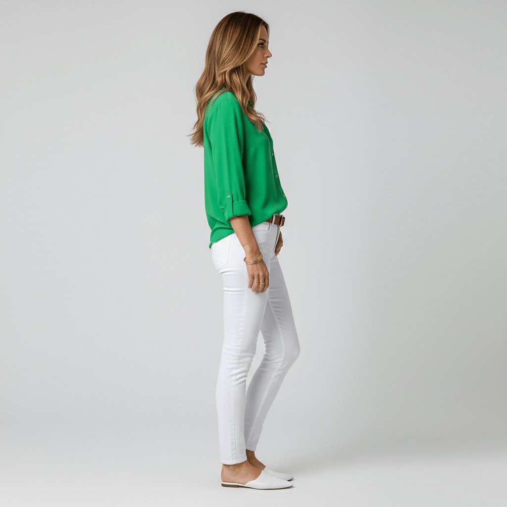 Women's Relaxed-Fit Button-Up Long Sleeve Collared Blouse