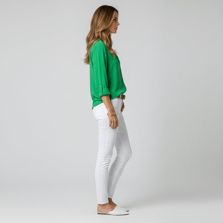 Women's Relaxed-Fit Button-Up Long Sleeve Collared Blouse