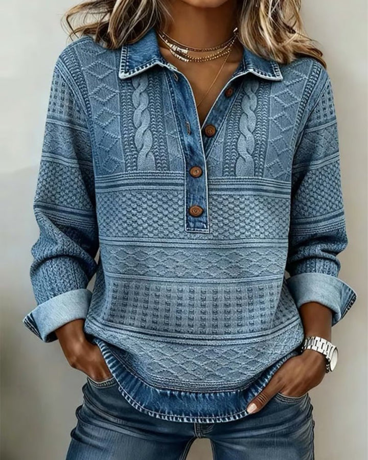 Women's Relaxed-Fit Cable-Knit Half-Button Collar Pullover Sweater - Blue