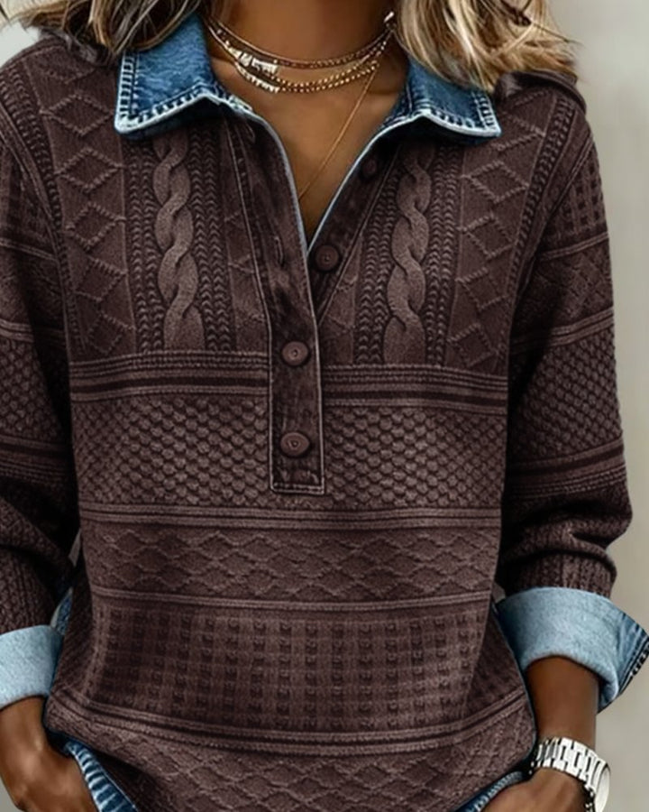 Women's Relaxed-Fit Cable-Knit Half-Button Collar Pullover Sweater