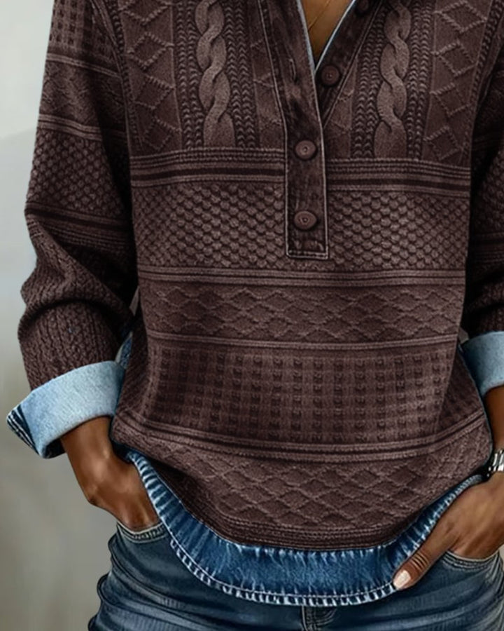 Women's Relaxed-Fit Cable-Knit Half-Button Collar Pullover Sweater