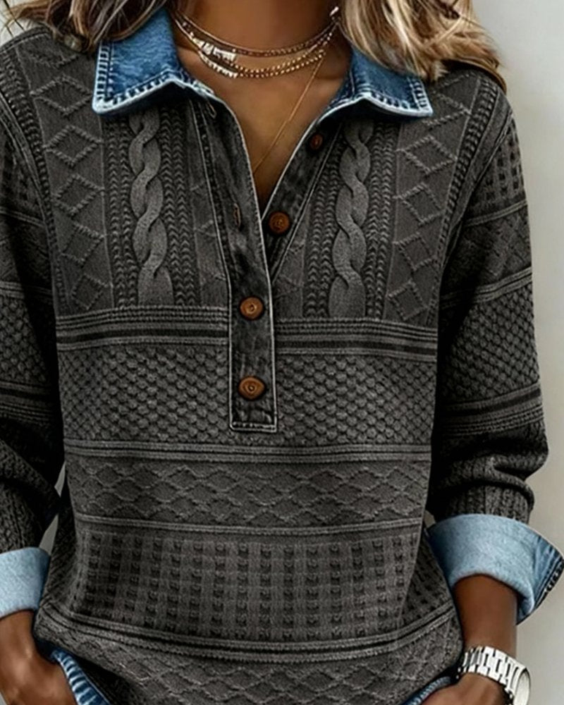 Women's Relaxed-Fit Cable-Knit Half-Button Collar Pullover Sweater