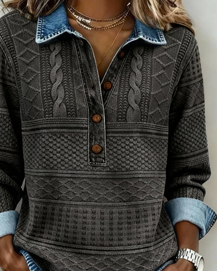 Women's Relaxed-Fit Cable-Knit Half-Button Collar Pullover Sweater