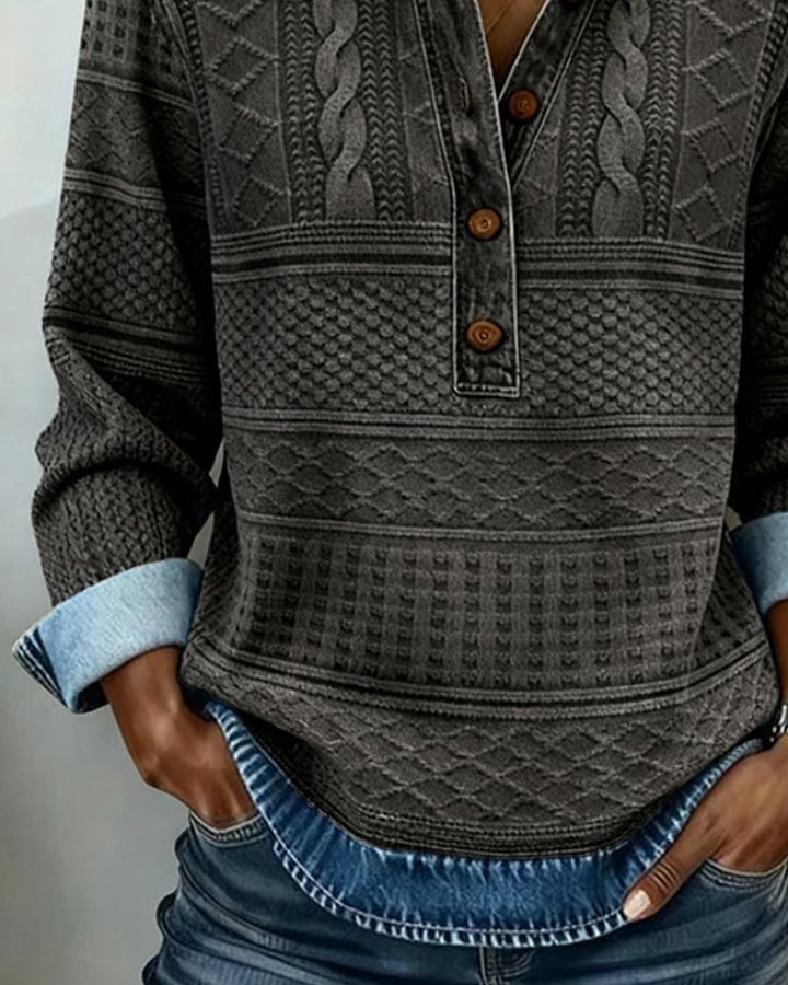 Women's Relaxed-Fit Cable-Knit Half-Button Collar Pullover Sweater
