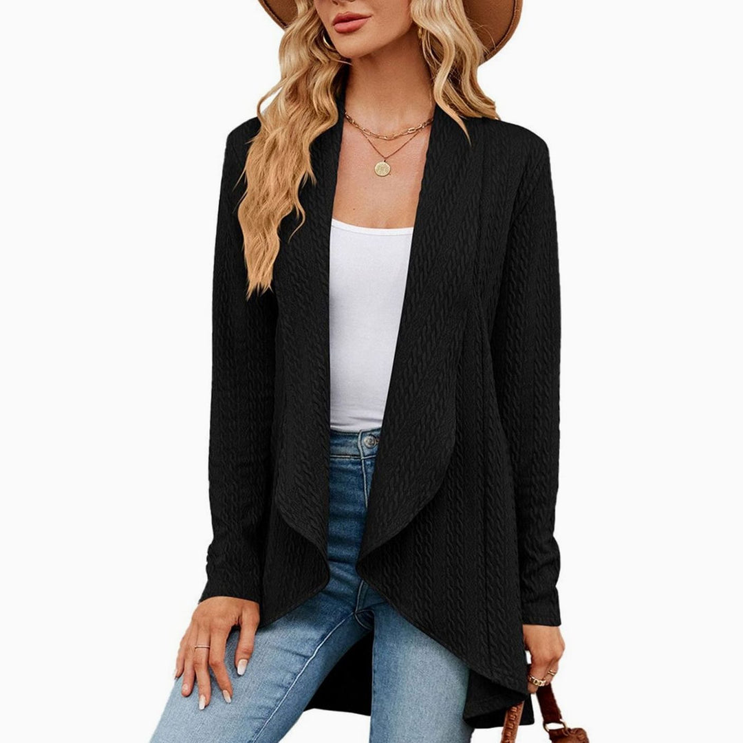 Women's Relaxed Fit Cardigan Open-Front Textured Knit Long Cardigan - Black