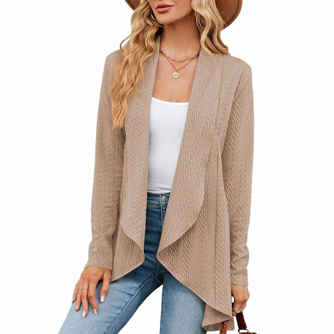 Women's Relaxed Fit Cardigan Open-Front Textured Knit Long Cardigan - Khaki