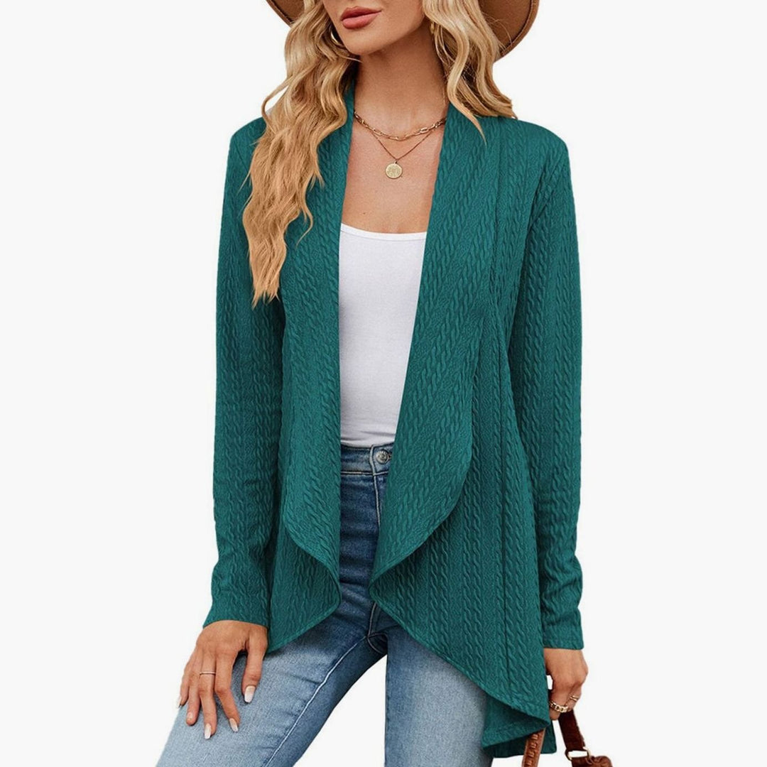 Women's Relaxed Fit Cardigan Open-Front Textured Knit Long Cardigan - Winter Green