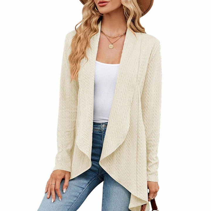 Women's Relaxed Fit Cardigan Open-Front Textured Knit Long Cardigan - Apricot