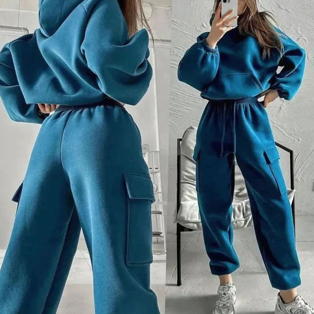 Women's Relaxed-Fit Cargo Pocket Hoodie Jogger Set - Blue