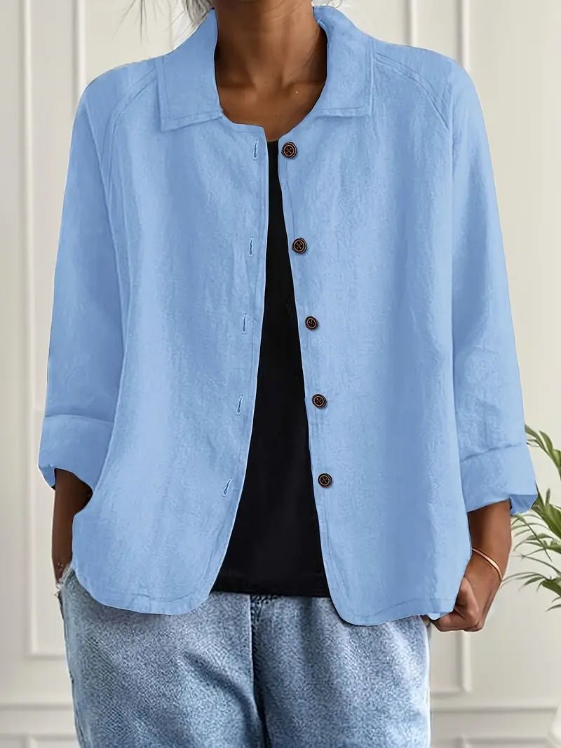 Women's Relaxed-Fit Collared Button-Front Long Sleeve Blazer - Light Blue