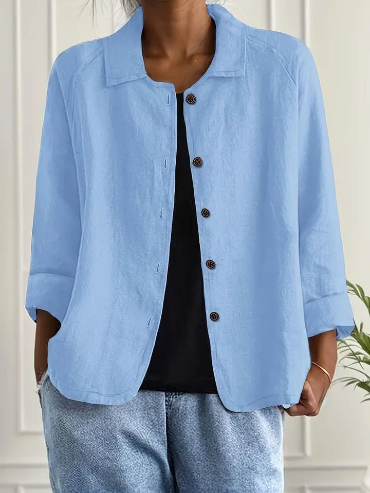 Women's Relaxed-Fit Collared Button-Front Long Sleeve Blazer - Light Blue