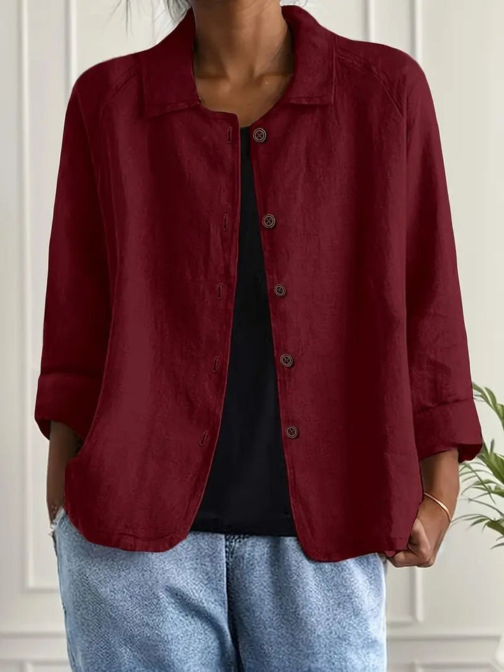 Women's Relaxed-Fit Collared Button-Front Long Sleeve Blazer - Burgundy