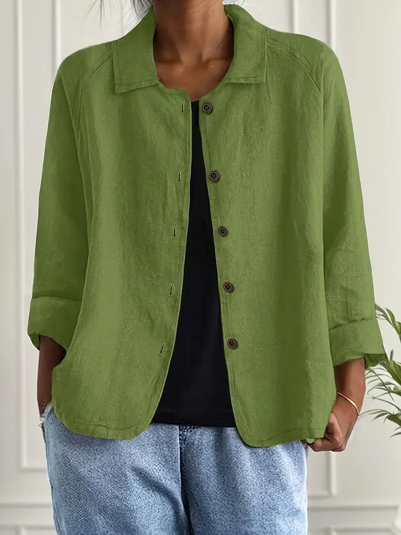 Women's Relaxed-Fit Collared Button-Front Long Sleeve Blazer - Green