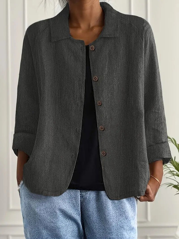 Women's Relaxed-Fit Collared Button-Front Long Sleeve Blazer - Dark Grey