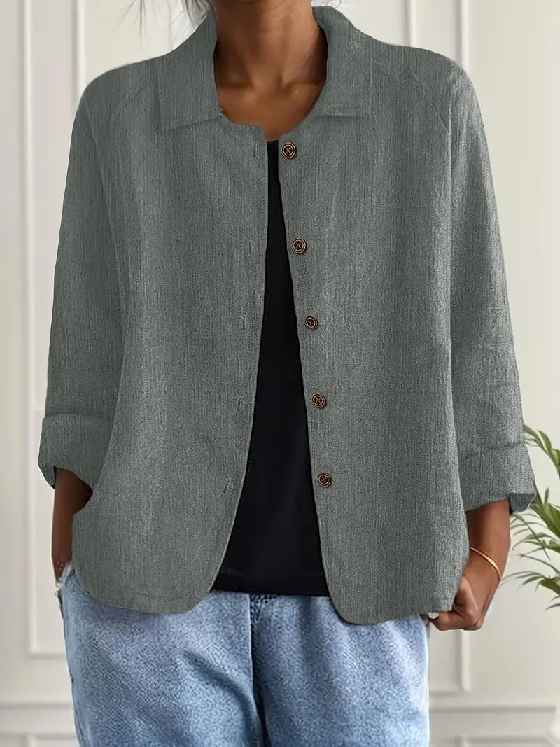 Women's Relaxed-Fit Collared Button-Front Long Sleeve Blazer