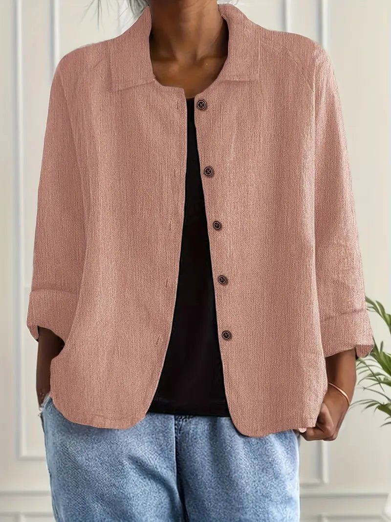 Women's Relaxed-Fit Collared Button-Front Long Sleeve Blazer - Pink