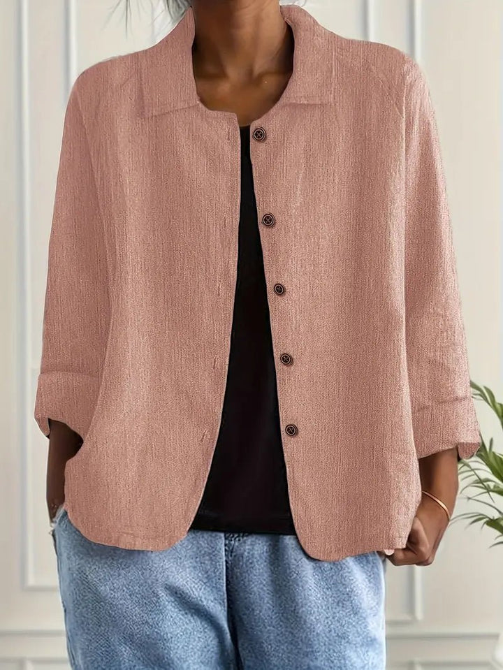 Women's Relaxed-Fit Collared Button-Front Long Sleeve Blazer - Pink
