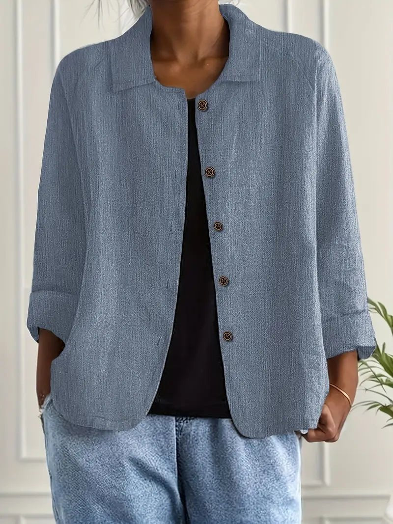 Women's Relaxed-Fit Collared Button-Front Long Sleeve Blazer - Blue