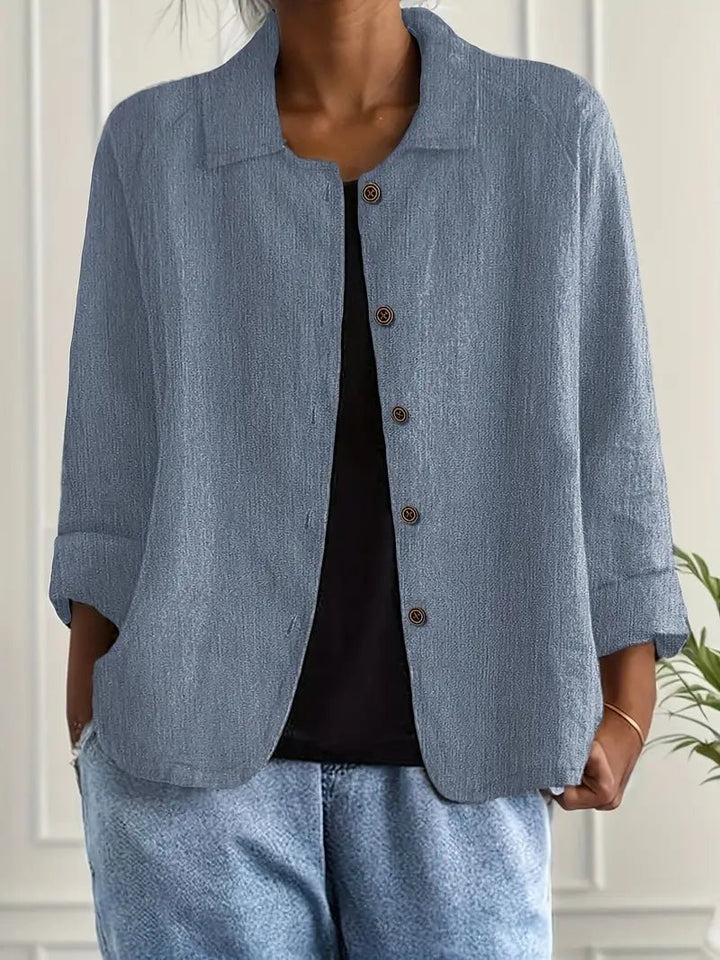 Women's Relaxed-Fit Collared Button-Front Long Sleeve Blazer - Blue