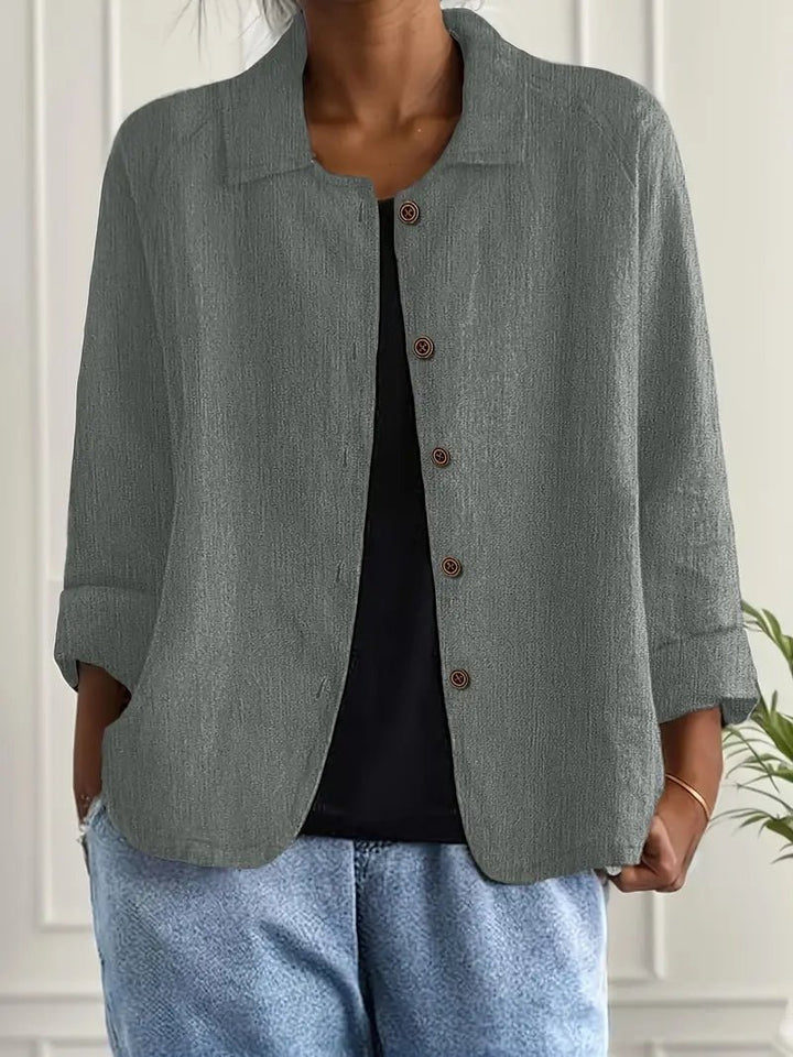 Women's Relaxed-Fit Collared Button-Front Long Sleeve Blazer - Grey