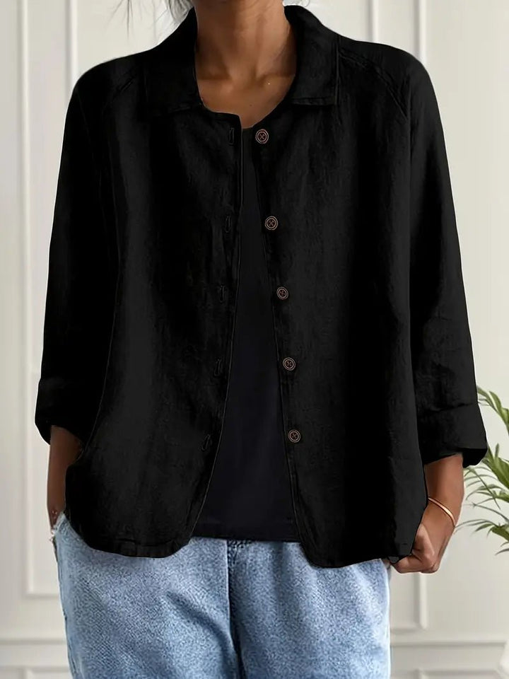 Women's Relaxed-Fit Collared Button-Front Long Sleeve Blazer - Black