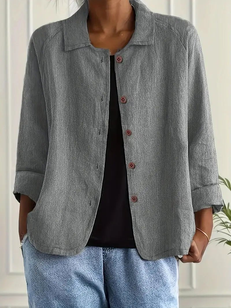 Women's Relaxed-Fit Collared Button-Front Long Sleeve Blazer - Light Grey