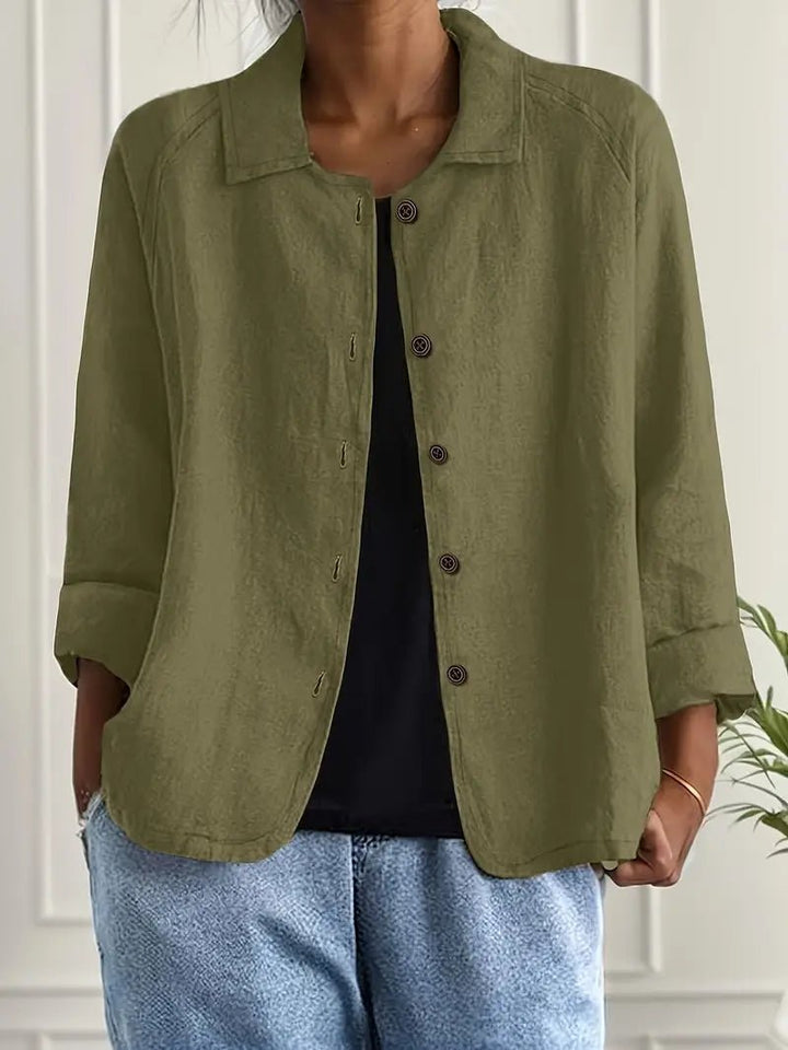 Women's Relaxed-Fit Collared Button-Front Long Sleeve Blazer - Dark Green