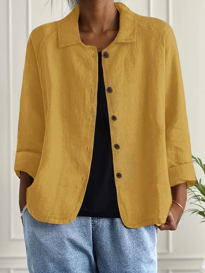 Women's Relaxed-Fit Collared Button-Front Long Sleeve Blazer - Yellow