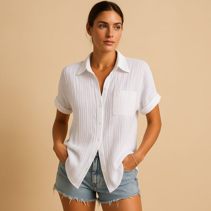 Women's Relaxed-Fit Cotton Gauze Short-Sleeve Button-Down Shirt