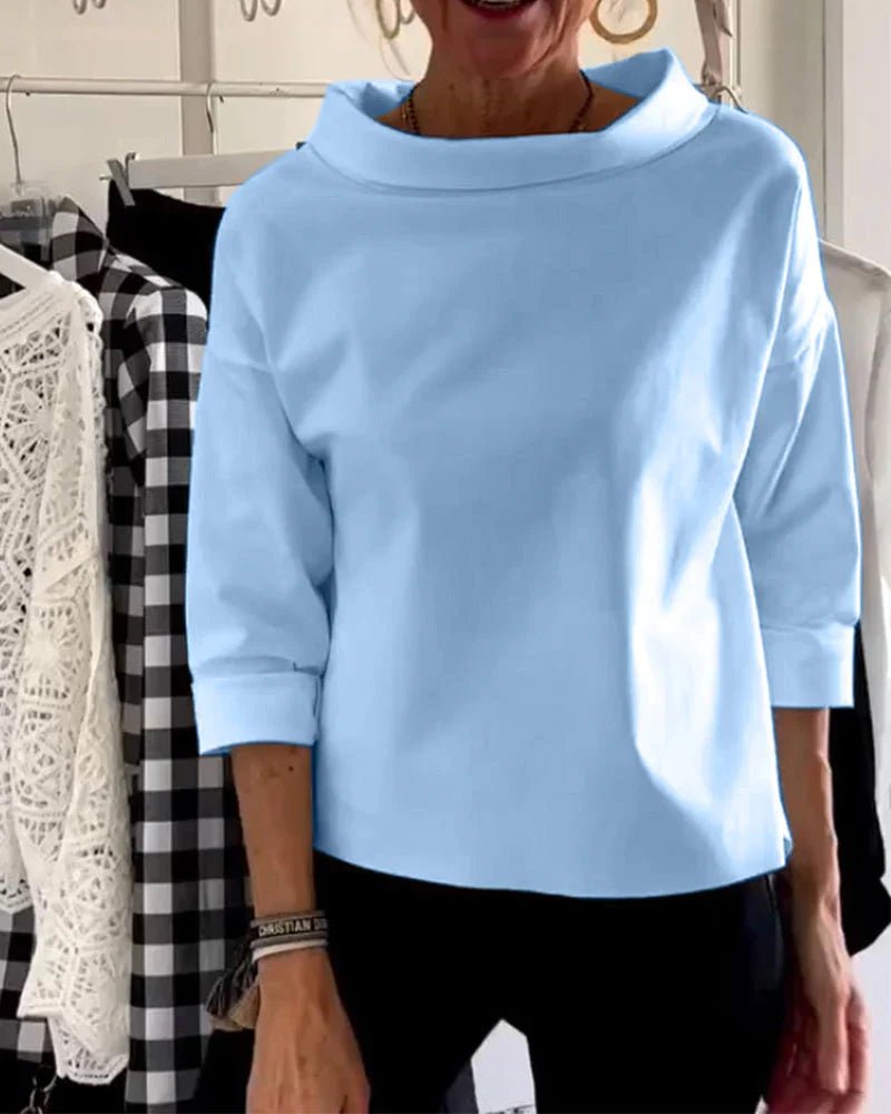 Women's Relaxed-Fit Cowl Bateau Neck 3/4 Sleeve Casual Top - Blue