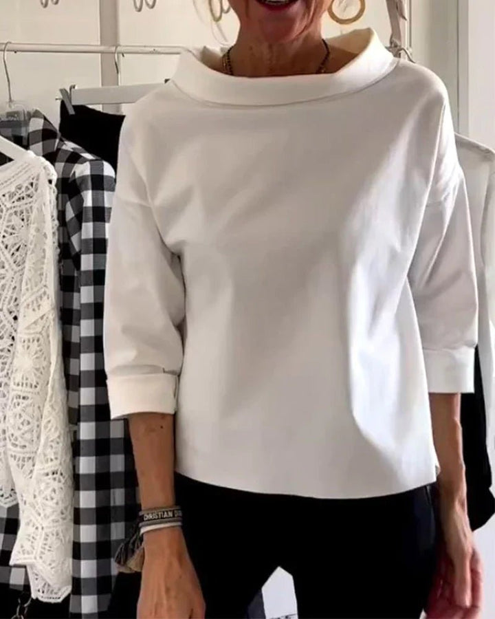 Women's Relaxed-Fit Cowl Bateau Neck 3/4 Sleeve Casual Top