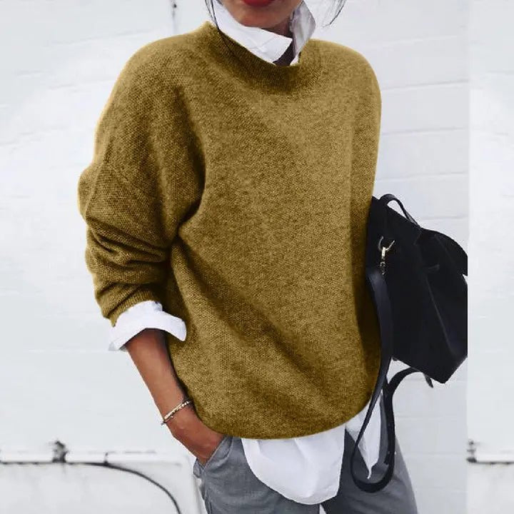 Women's Relaxed-Fit Crew-Neck Cashmere-Blend Pullover Sweater - Khaki
