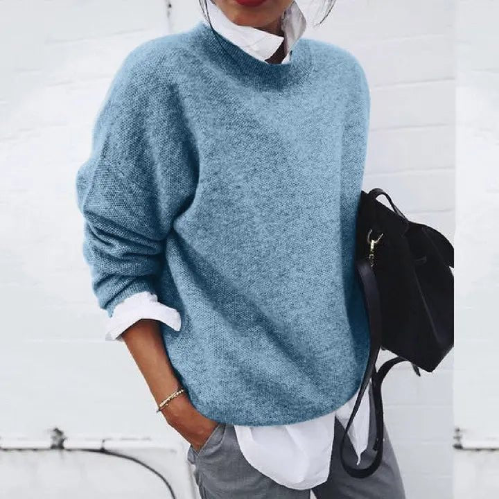 Women's Relaxed-Fit Crew-Neck Cashmere-Blend Pullover Sweater - Blue