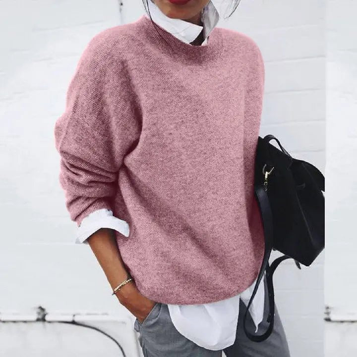 Women's Relaxed-Fit Crew-Neck Cashmere-Blend Pullover Sweater - Pink
