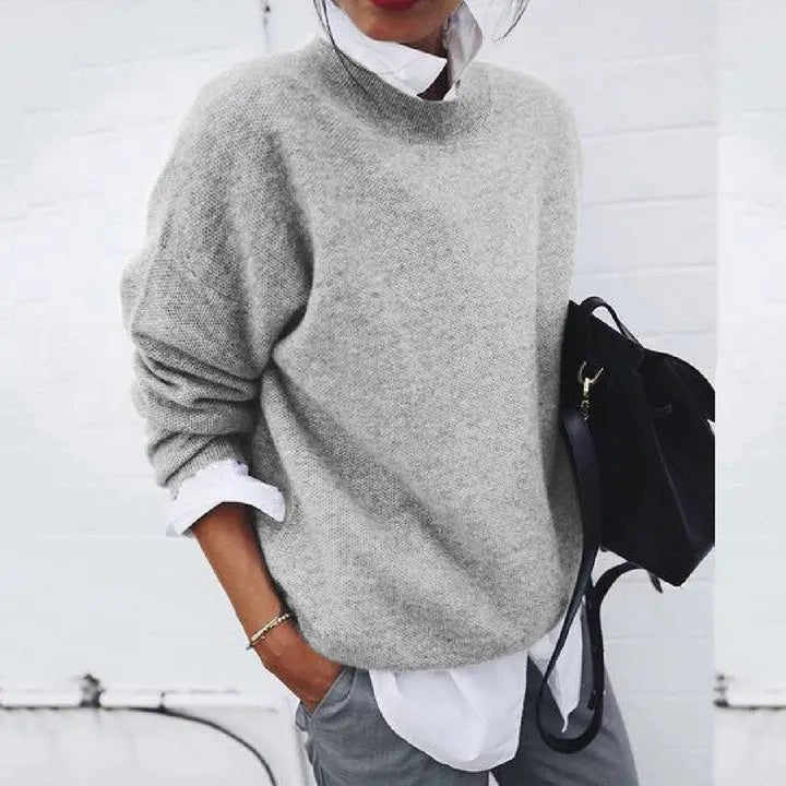 Women's Relaxed-Fit Crew-Neck Cashmere-Blend Pullover Sweater - Gray