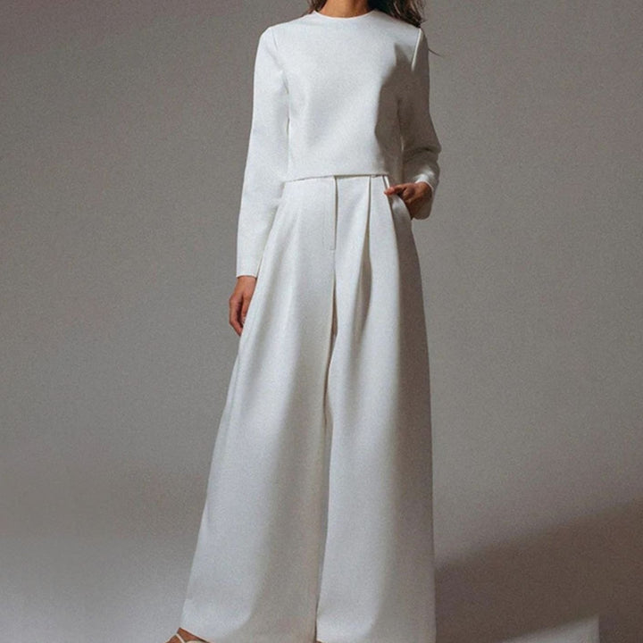 Women's Relaxed-Fit Cropped Top Wide-Leg Pants Outfit Set - White