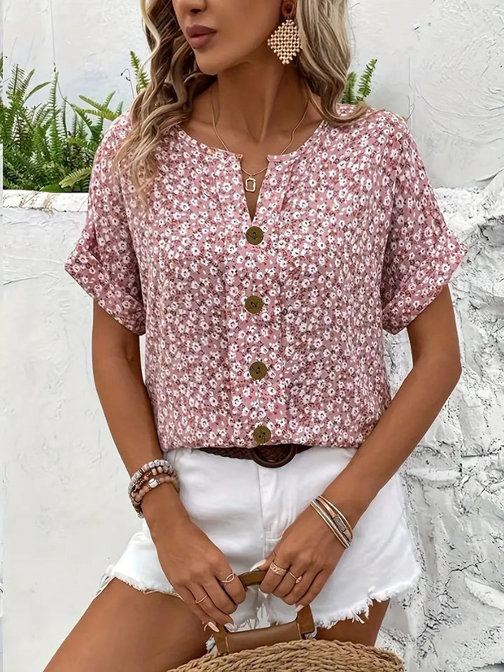 Women's Relaxed-Fit Ditsy Floral Button-Front Cotton Blouse