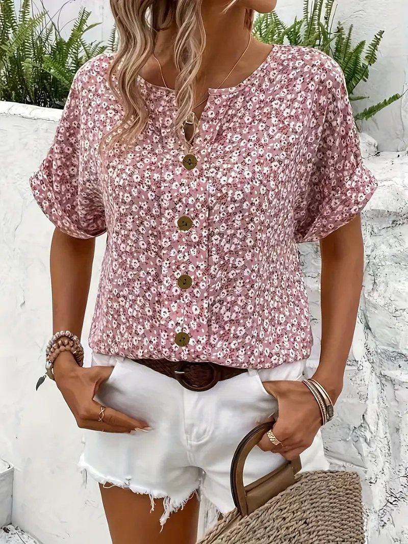 Women's Relaxed-Fit Ditsy Floral Button-Front Cotton Blouse