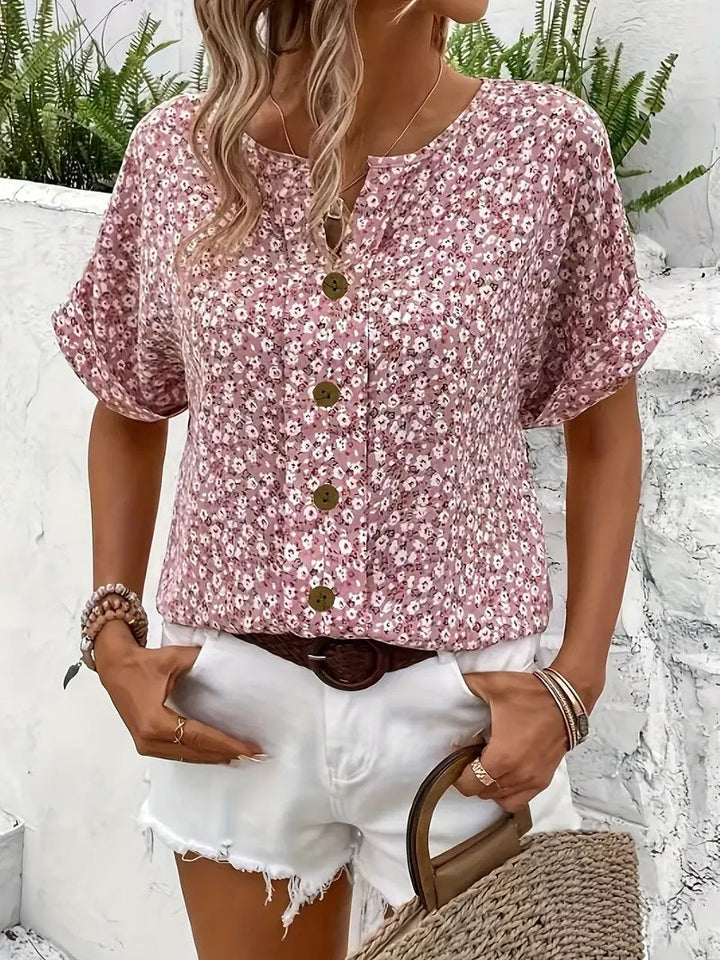 Women's Relaxed-Fit Ditsy Floral Button-Front Cotton Blouse