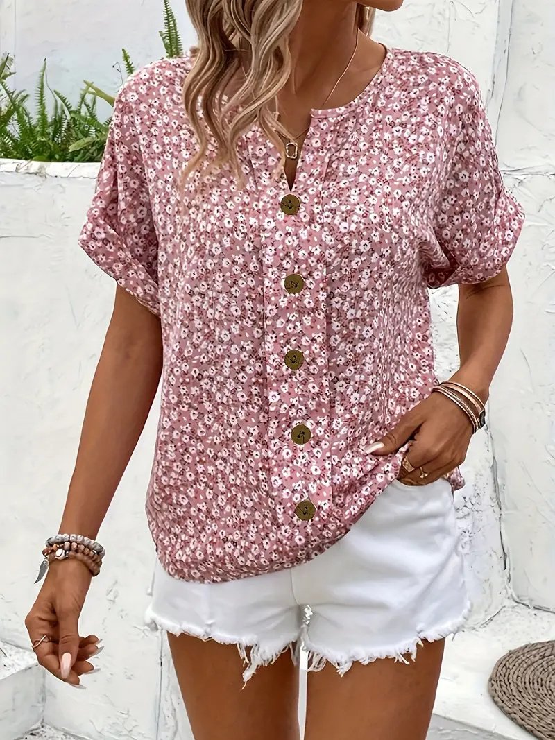 Women's Relaxed-Fit Ditsy Floral Button-Front Cotton Blouse