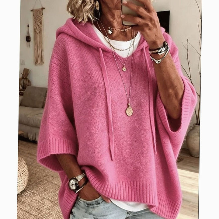 Women's Relaxed-Fit Drawstring Hooded Knit Sweater - Pink