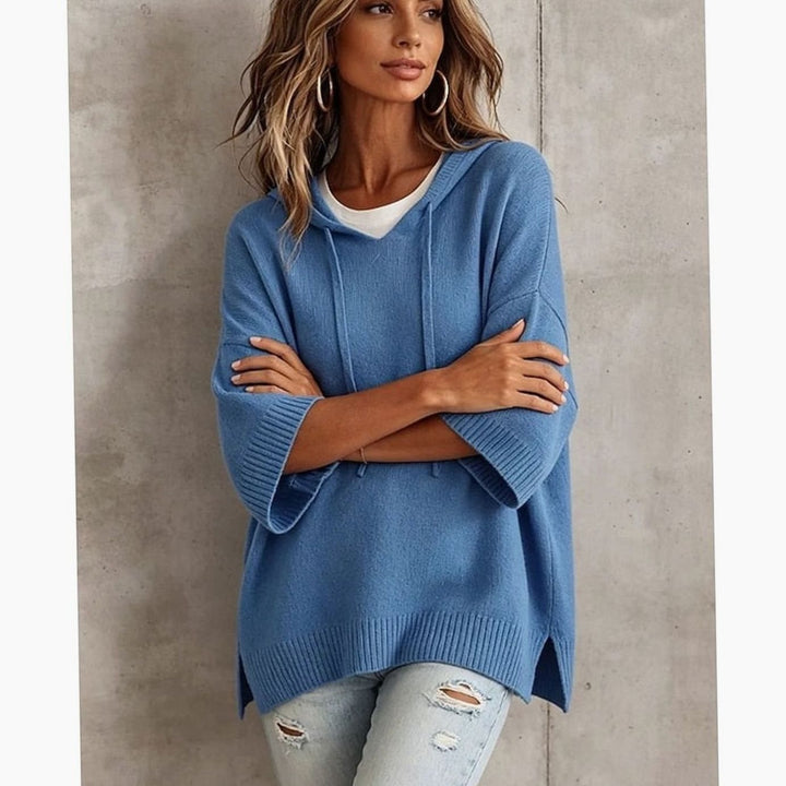 Women's Relaxed-Fit Drawstring Hooded Knit Sweater