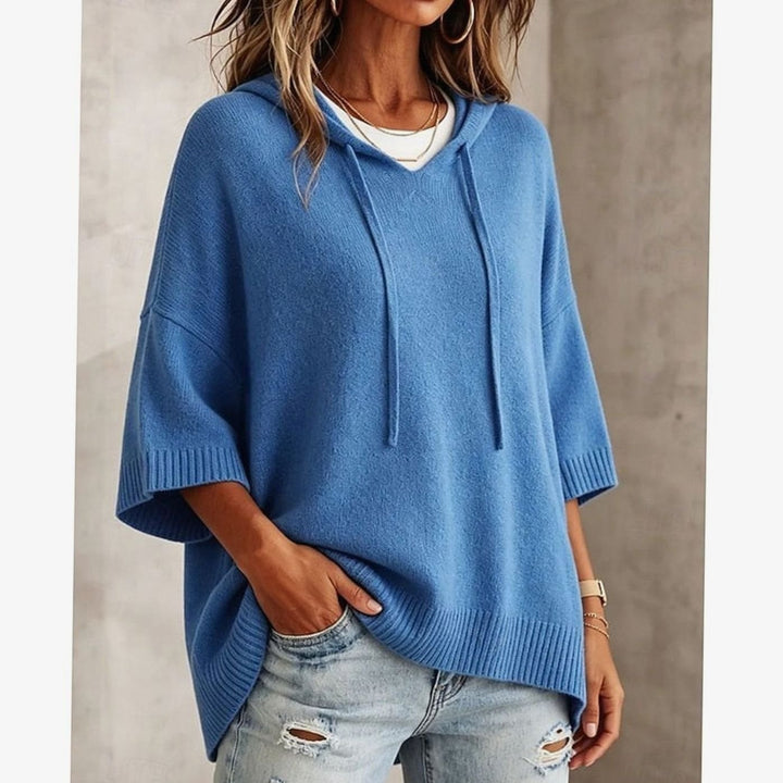Women's Relaxed-Fit Drawstring Hooded Knit Sweater