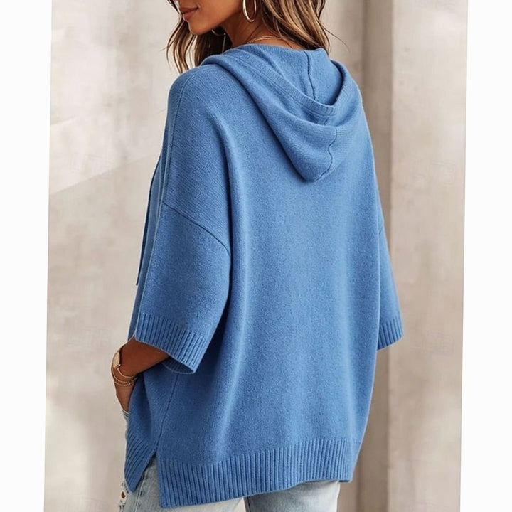 Women's Relaxed-Fit Drawstring Hooded Knit Sweater