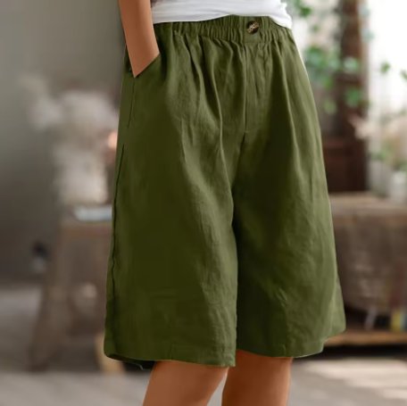 Women's Relaxed-Fit Elastic-Waist Bermuda Shorts - Legergroen
