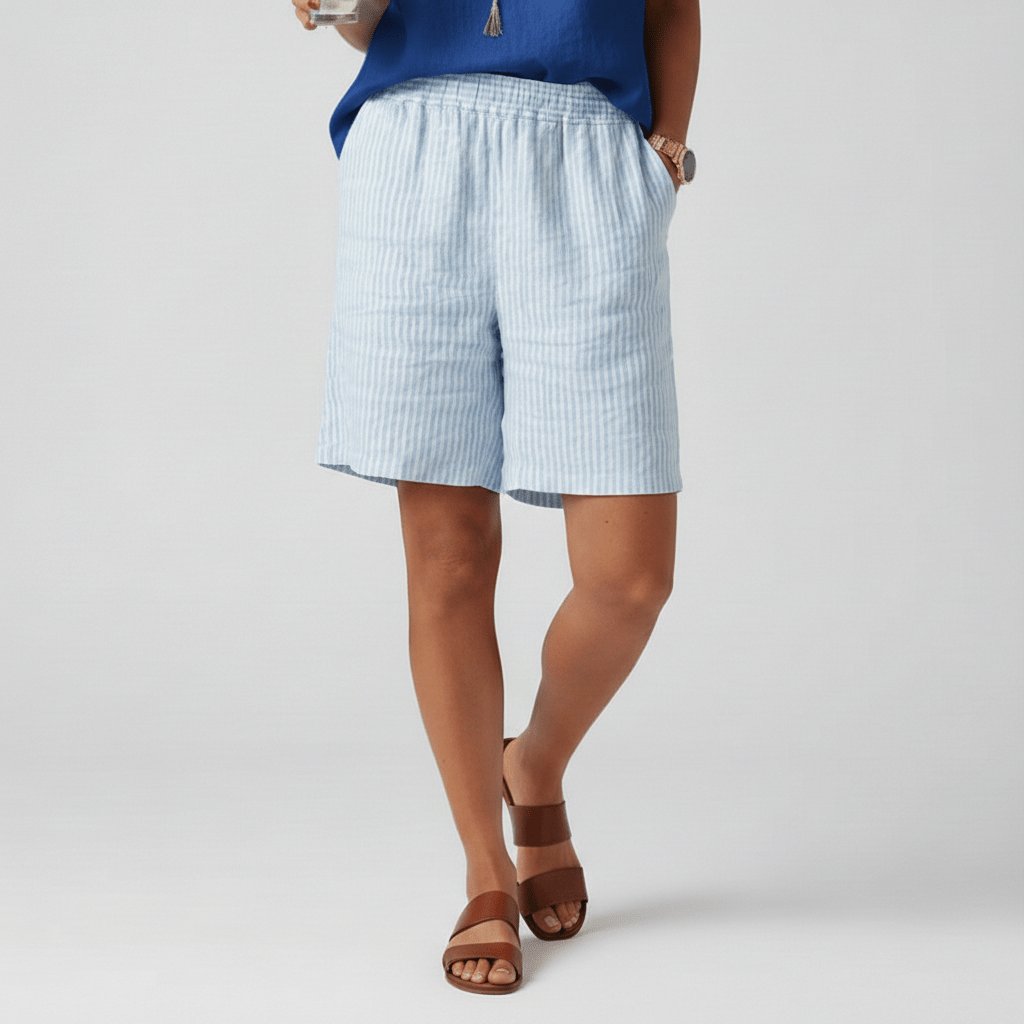 Women's Relaxed-Fit Elastic-Waist Striped Bermuda Shorts - Sky Blue