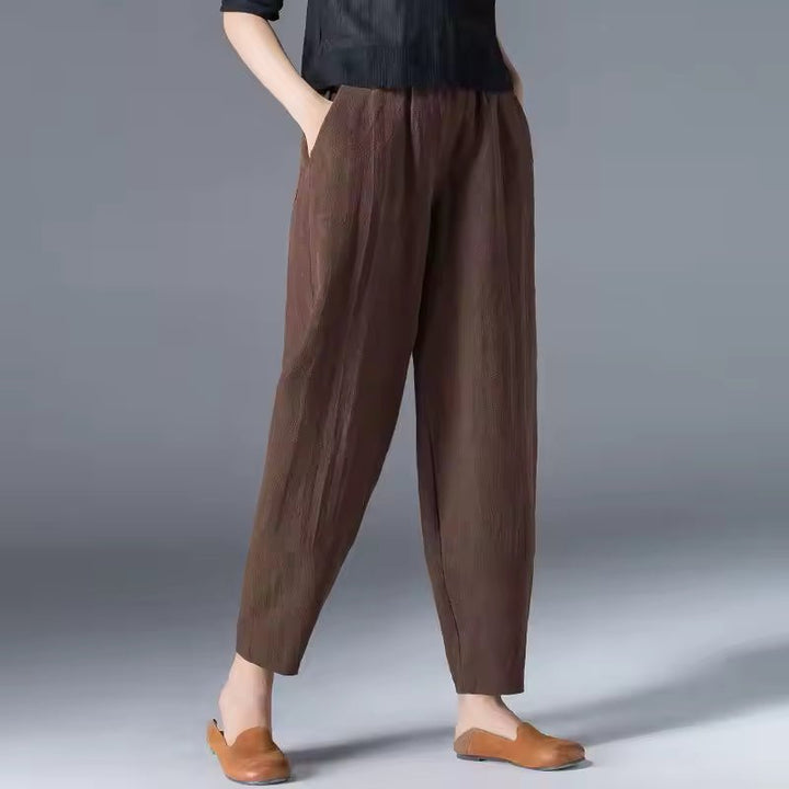 Women's Relaxed-Fit Elastic-Waist Tapered Ankle Pants - Coffee