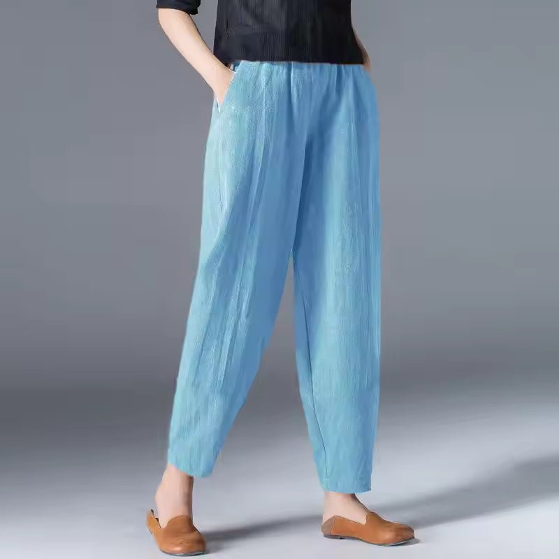 Women's Relaxed-Fit Elastic-Waist Tapered Ankle Pants - Sky Blue