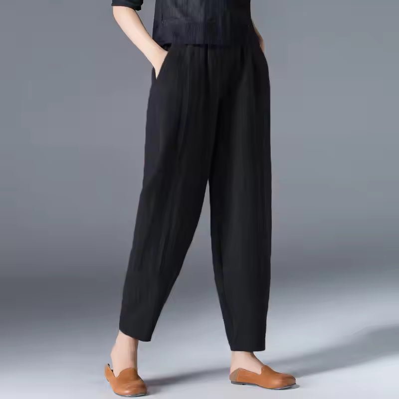Women's Relaxed-Fit Elastic-Waist Tapered Ankle Pants - Black